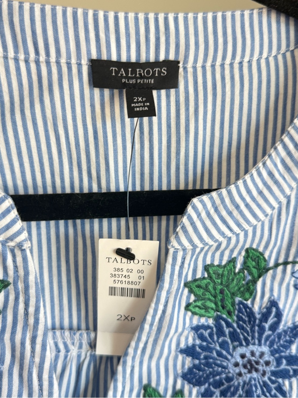Talbots Embroidered Stripe Popover 2XP NWT - Picture 5 of 7